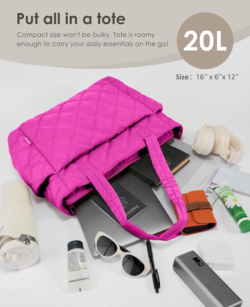 Uselike Tote Bag for Women, Lightweight Puffer Tote Work Bags with Compartments for Travel, Quilted Shoulder Bag with Zipper - Image 5